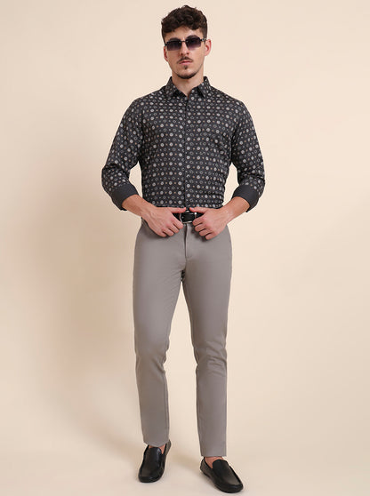 Black Printed Slim Fit Casual Shirt | JadeBlue