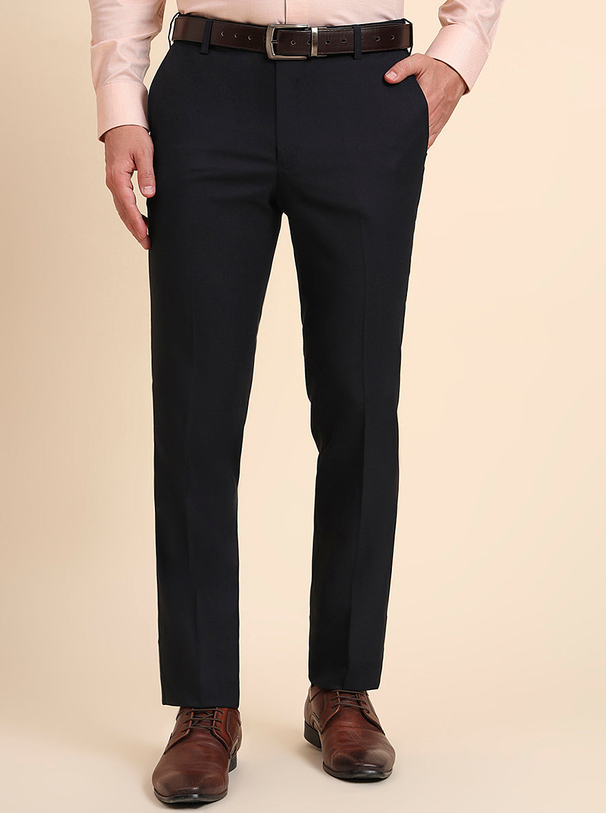 Navy Blue Solid Slim Fit Formal Trouser | Greenfibre.