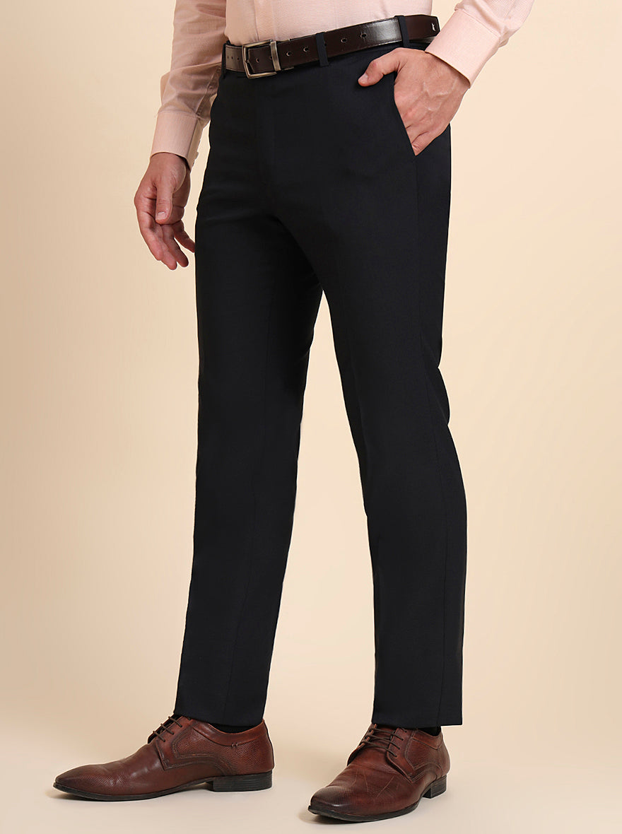 Navy Blue Solid Slim Fit Formal Trouser | Greenfibre.