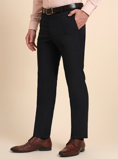 Navy Blue Solid Slim Fit Formal Trouser | Greenfibre.
