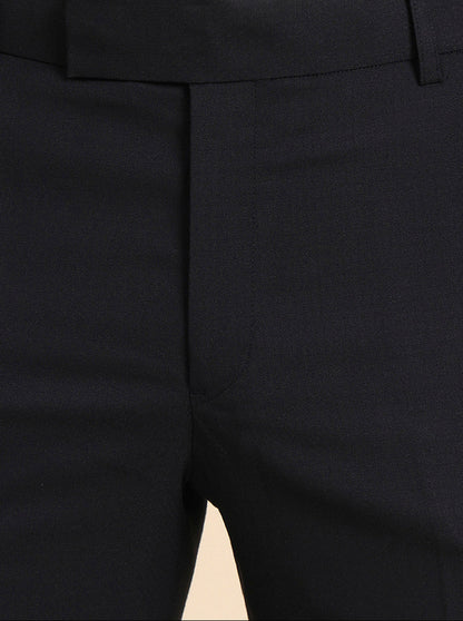 Navy Blue Solid Slim Fit Formal Trouser | Greenfibre.