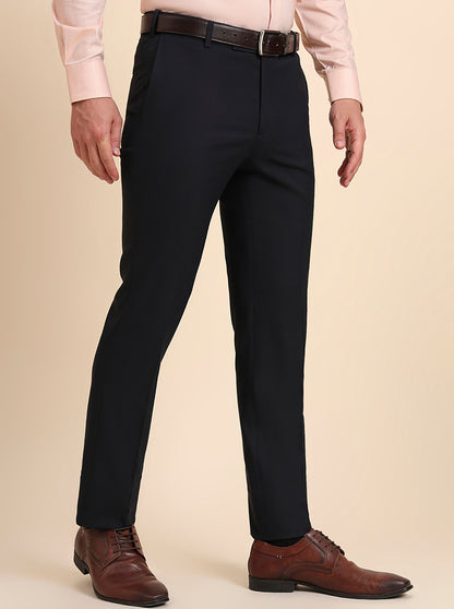Navy Blue Solid Slim Fit Formal Trouser | Greenfibre.