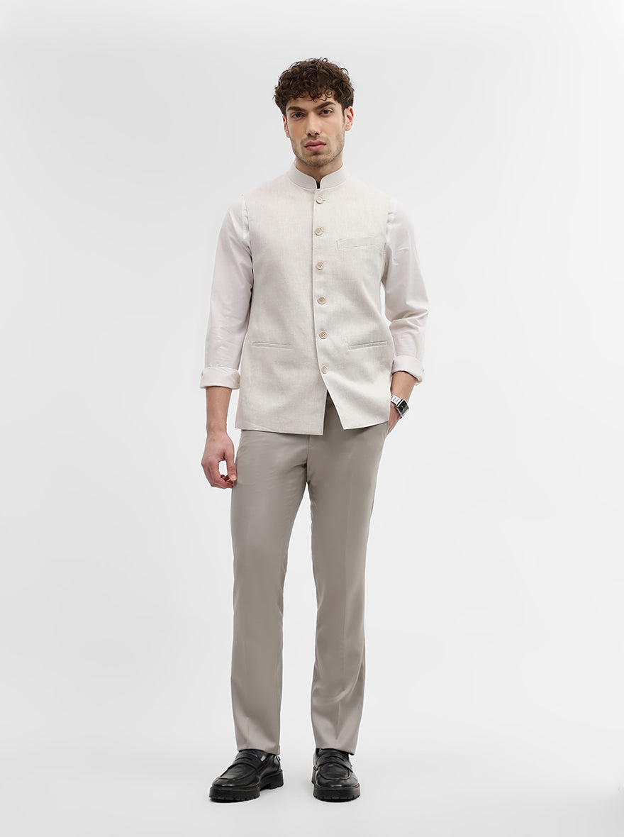 Natural Grey Solid Regular Fit Modi Jacket | JadeBlue