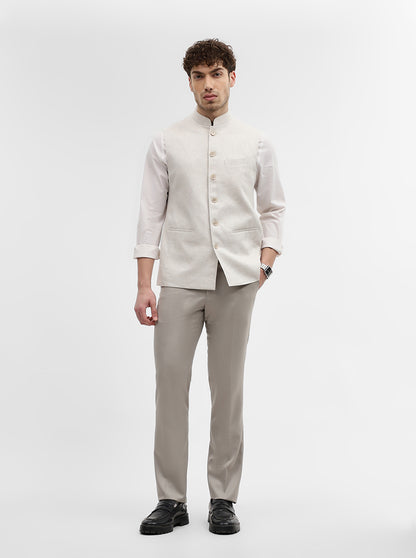 Natural Grey Solid Regular Fit Modi Jacket | JadeBlue
