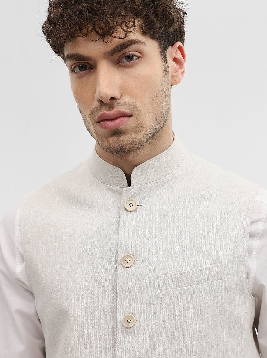 Natural Grey Solid Regular Fit Modi Jacket | JadeBlue