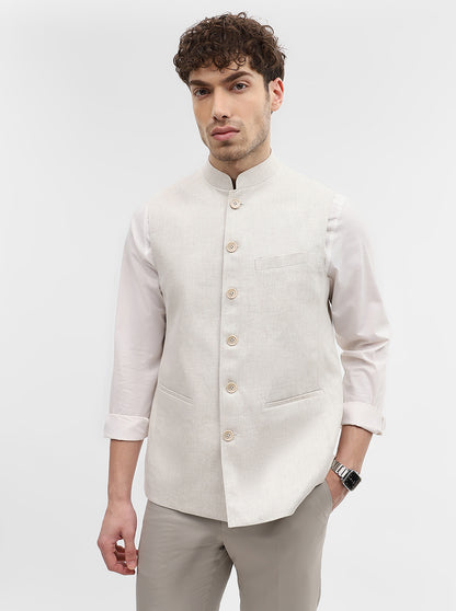 Natural Grey Solid Regular Fit Modi Jacket | JadeBlue