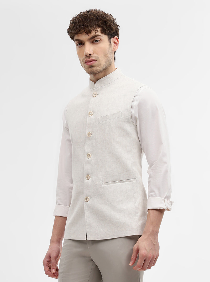 Natural Grey Solid Regular Fit Modi Jacket | JadeBlue