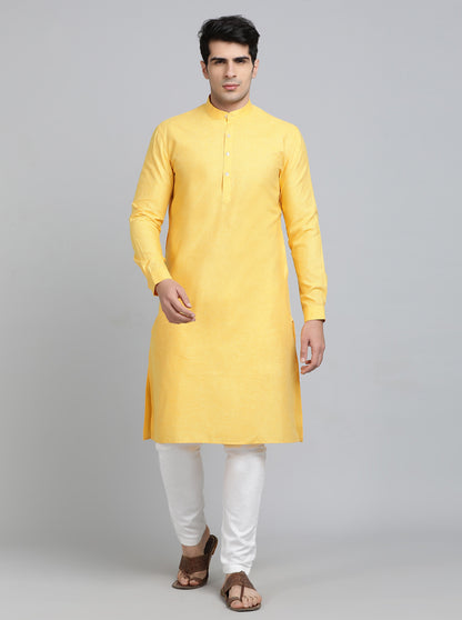 Yellow Solid Regular Fit Modi Kurta | JadeBlue