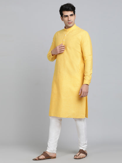 Yellow Solid Regular Fit Modi Kurta | JadeBlue