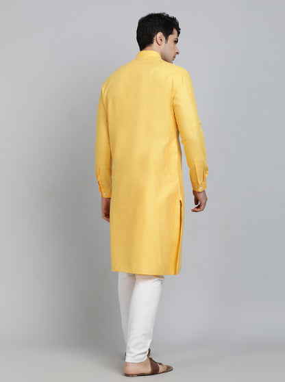 Yellow Solid Regular Fit Modi Kurta | JadeBlue