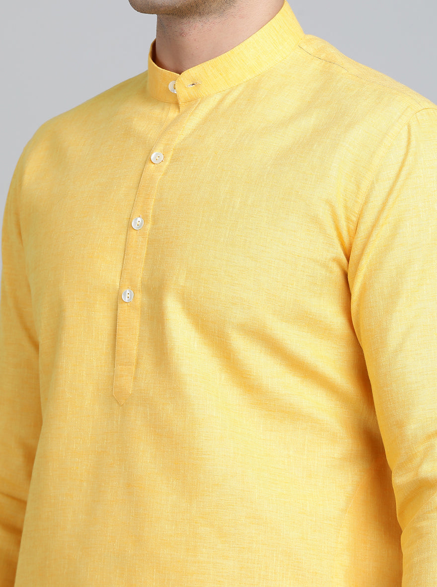 Yellow Solid Regular Fit Modi Kurta | JadeBlue