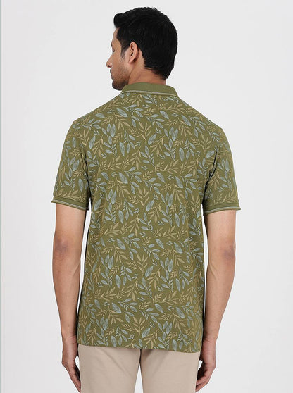 Green Printed Slim Fit Polo T-Shirt | JadeBlue