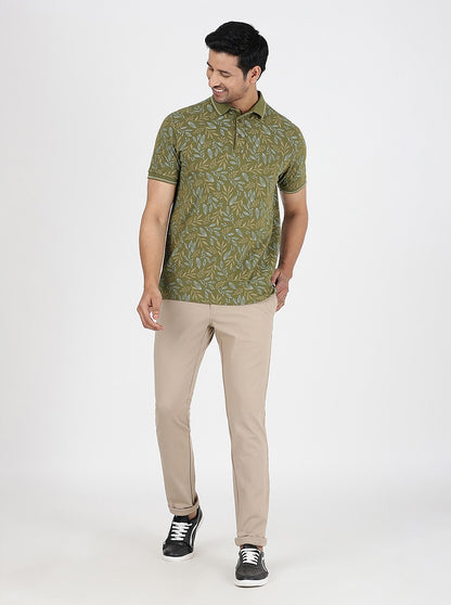 Green Printed Slim Fit Polo T-Shirt | JadeBlue