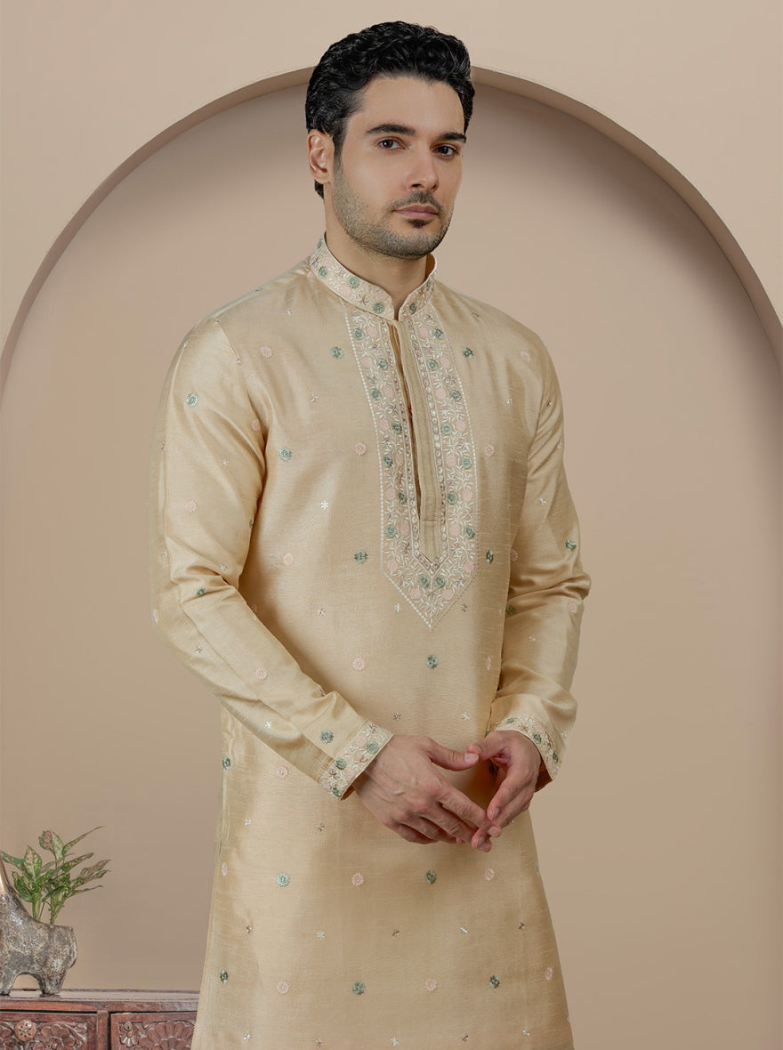 Fawn Embroidered Kurta Pajama | Virasana