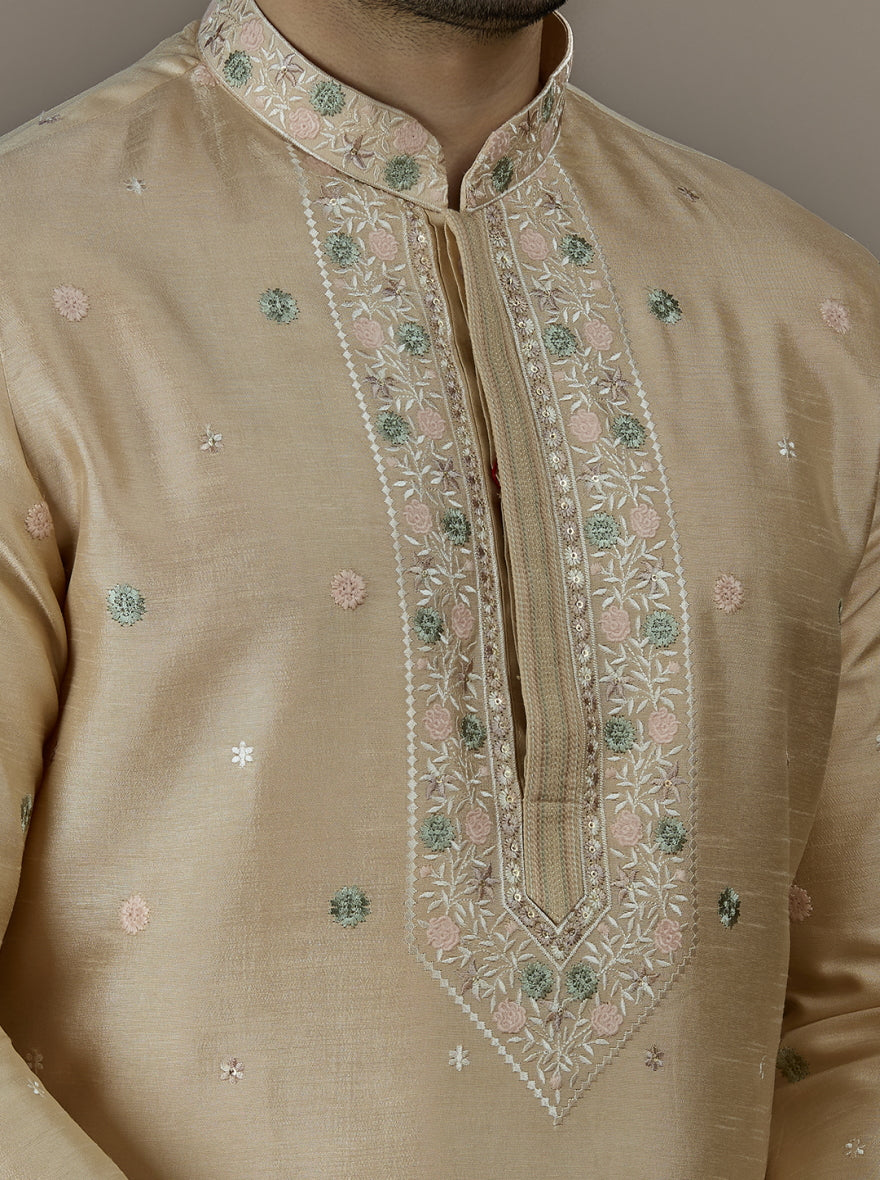 Fawn Embroidered Kurta Pajama | Virasana
