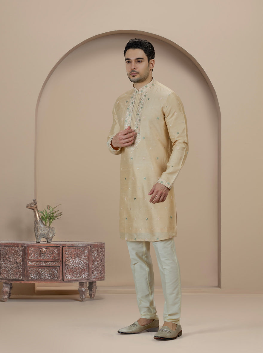 Fawn Embroidered Kurta Pajama | Virasana