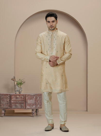 Fawn Embroidered Kurta Pajama | Virasana