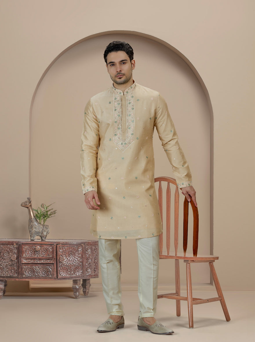 Fawn Embroidered Kurta Pajama | Virasana