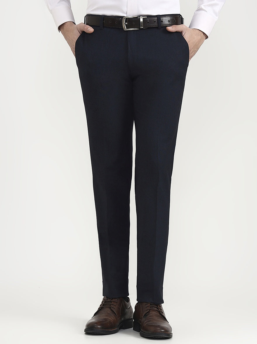 Blue Solid Super Slim Fit Formal Trouser | JadeBlue Youth