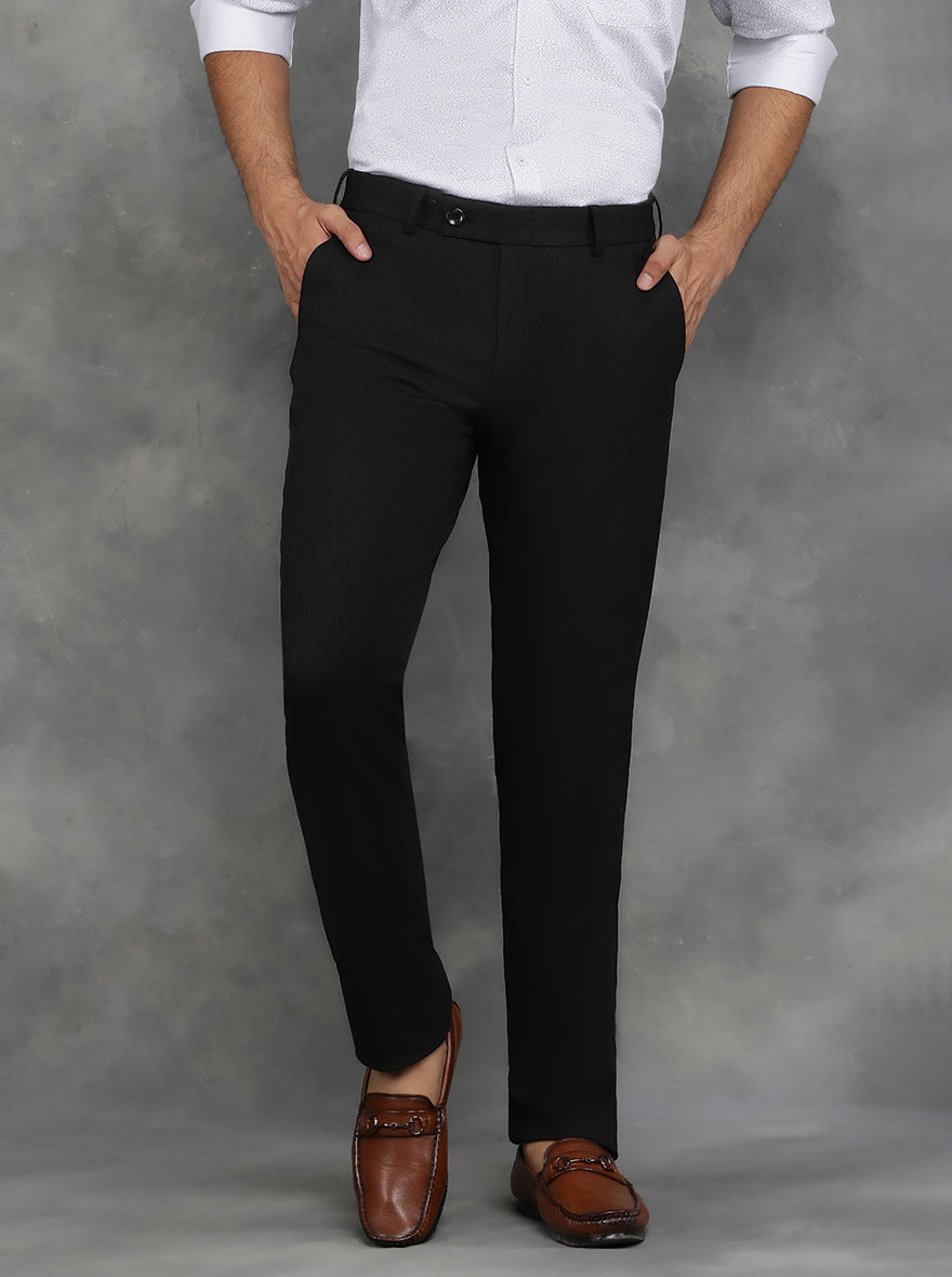 Black Solid Super Slim Fit Formal Trouser | JadeBlue Youth