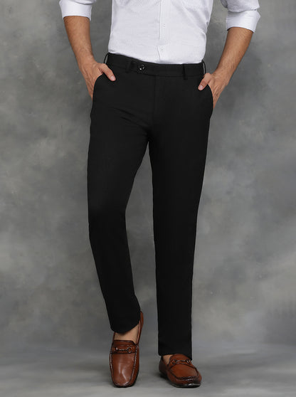 Black Solid Super Slim Fit Formal Trouser | JadeBlue Youth