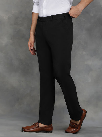 Black Solid Super Slim Fit Formal Trouser | JadeBlue Youth