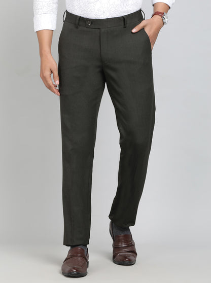 Olive Green Solid Super Slim Fit Formal Trouser | JadeBlue Youth