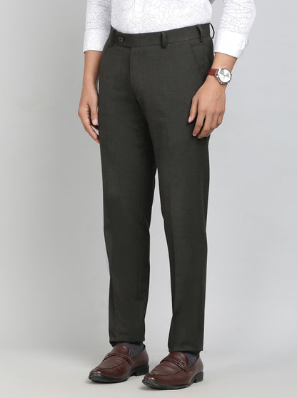 Olive Green Solid Super Slim Fit Formal Trouser | JadeBlue Youth