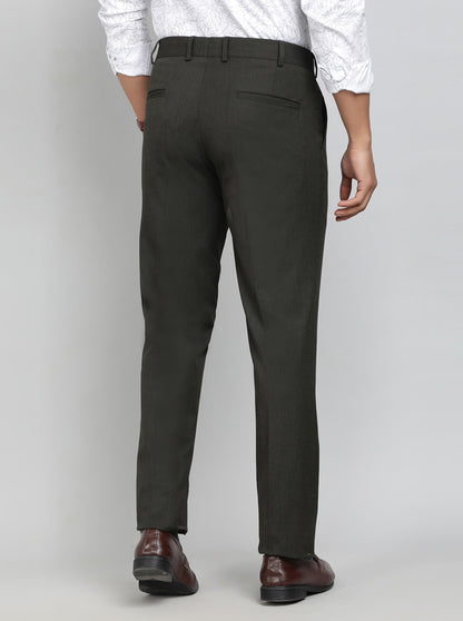 Olive Green Solid Super Slim Fit Formal Trouser | JadeBlue Youth