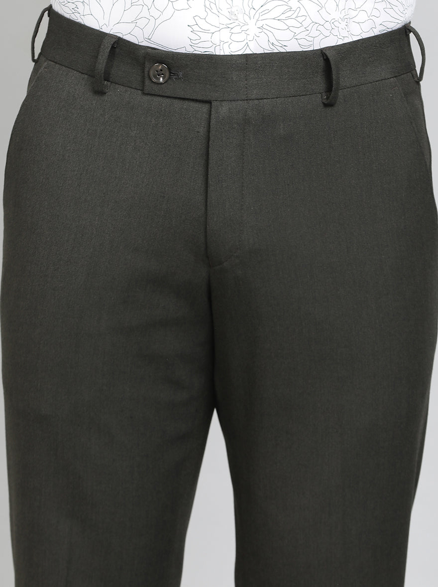 Olive Green Solid Super Slim Fit Formal Trouser | JadeBlue Youth