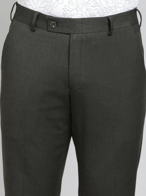 Olive Green Solid Super Slim Fit Formal Trouser | JadeBlue Youth