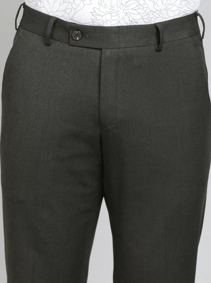 Olive Green Solid Super Slim Fit Formal Trouser | JadeBlue Youth