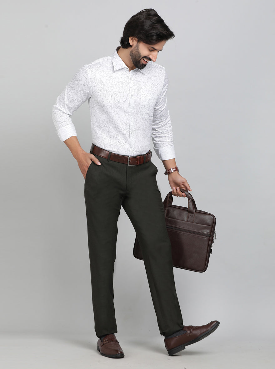 Olive Green Solid Super Slim Fit Formal Trouser | JadeBlue Youth