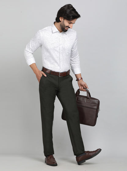 Olive Green Solid Super Slim Fit Formal Trouser | JadeBlue Youth