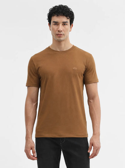 Brown Solid Slim Fit T-Shirt | JadeBlue