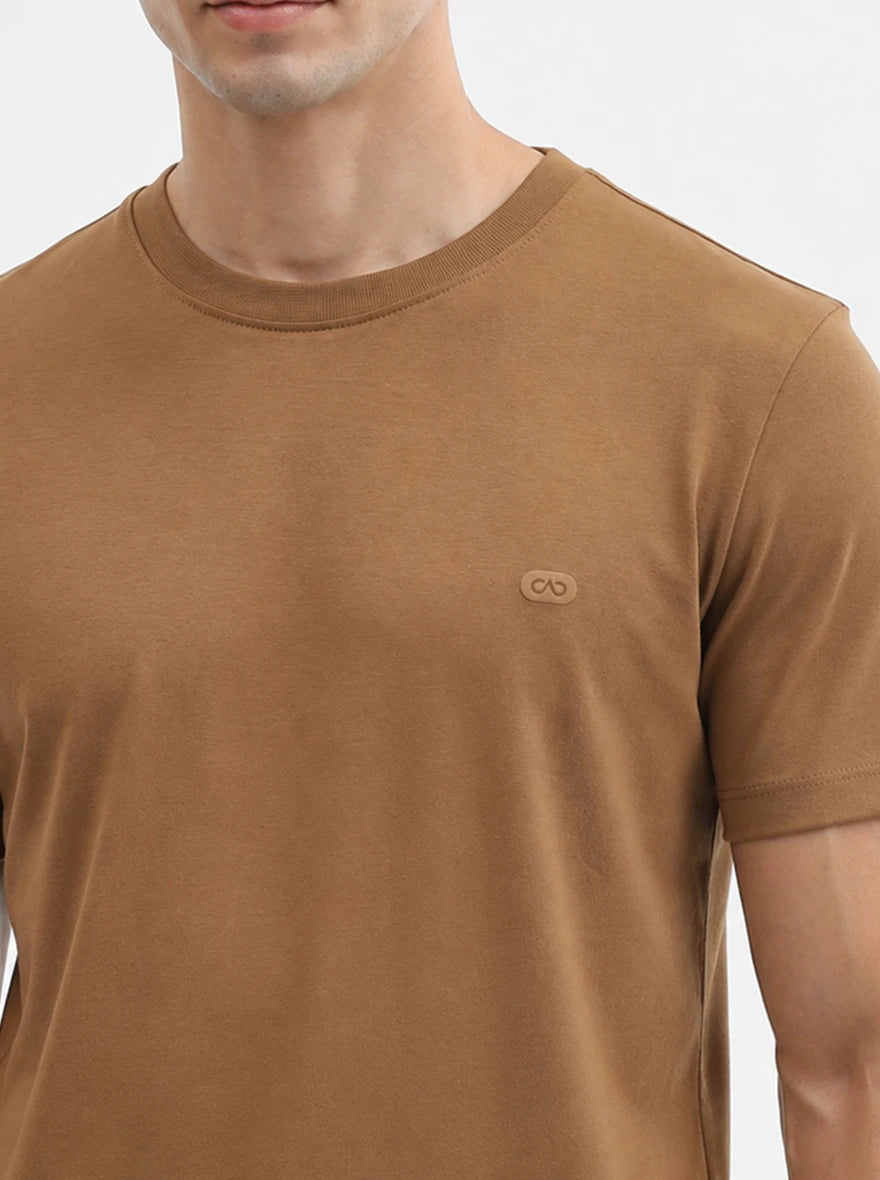 Brown Solid Slim Fit T-Shirt | JadeBlue