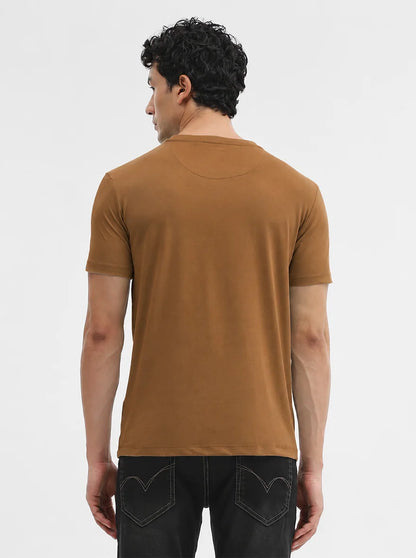 Brown Solid Slim Fit T-Shirt | JadeBlue