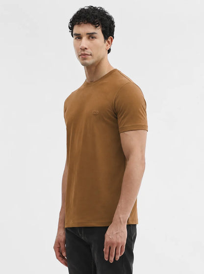 Brown Solid Slim Fit T-Shirt | JadeBlue