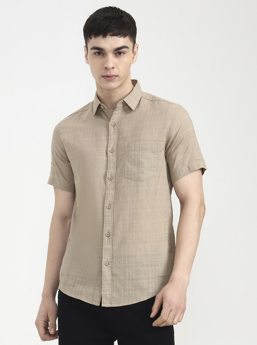 Brown Checked Slim Fit Casual Shirt | JadeBlue