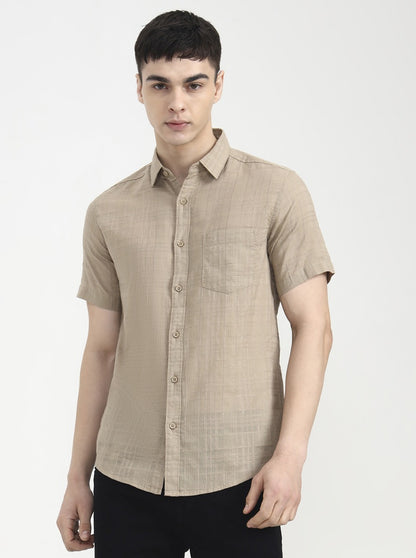 Brown Checked Slim Fit Casual Shirt | JadeBlue