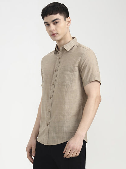 Brown Checked Slim Fit Casual Shirt | JadeBlue