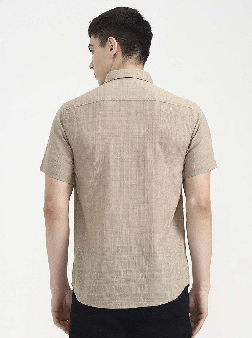Brown Checked Slim Fit Casual Shirt | JadeBlue