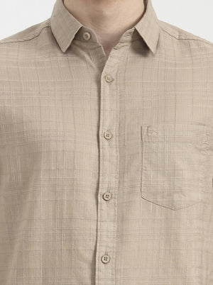 Brown Checked Slim Fit Casual Shirt | JadeBlue