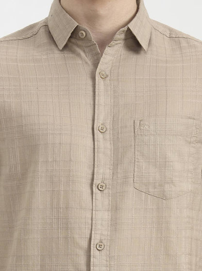 Brown Checked Slim Fit Casual Shirt | JadeBlue