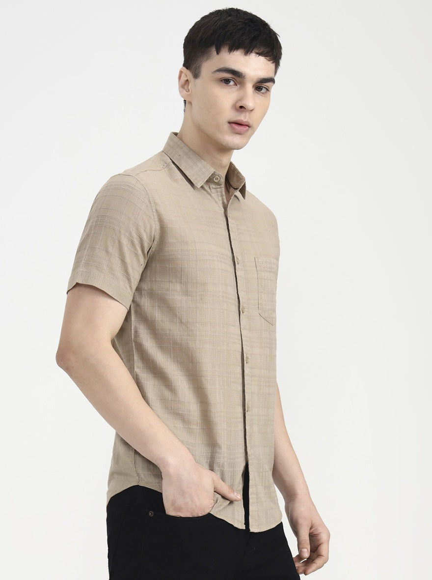 Brown Checked Slim Fit Casual Shirt | JadeBlue