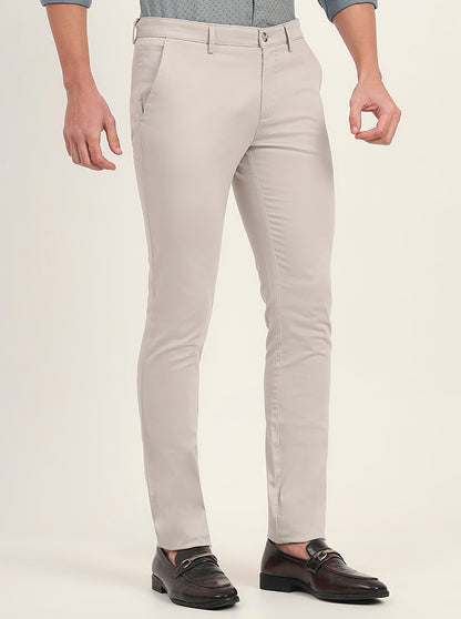 Light Grey Solid Super Slim Fit Casual Trouser | Greenfibre