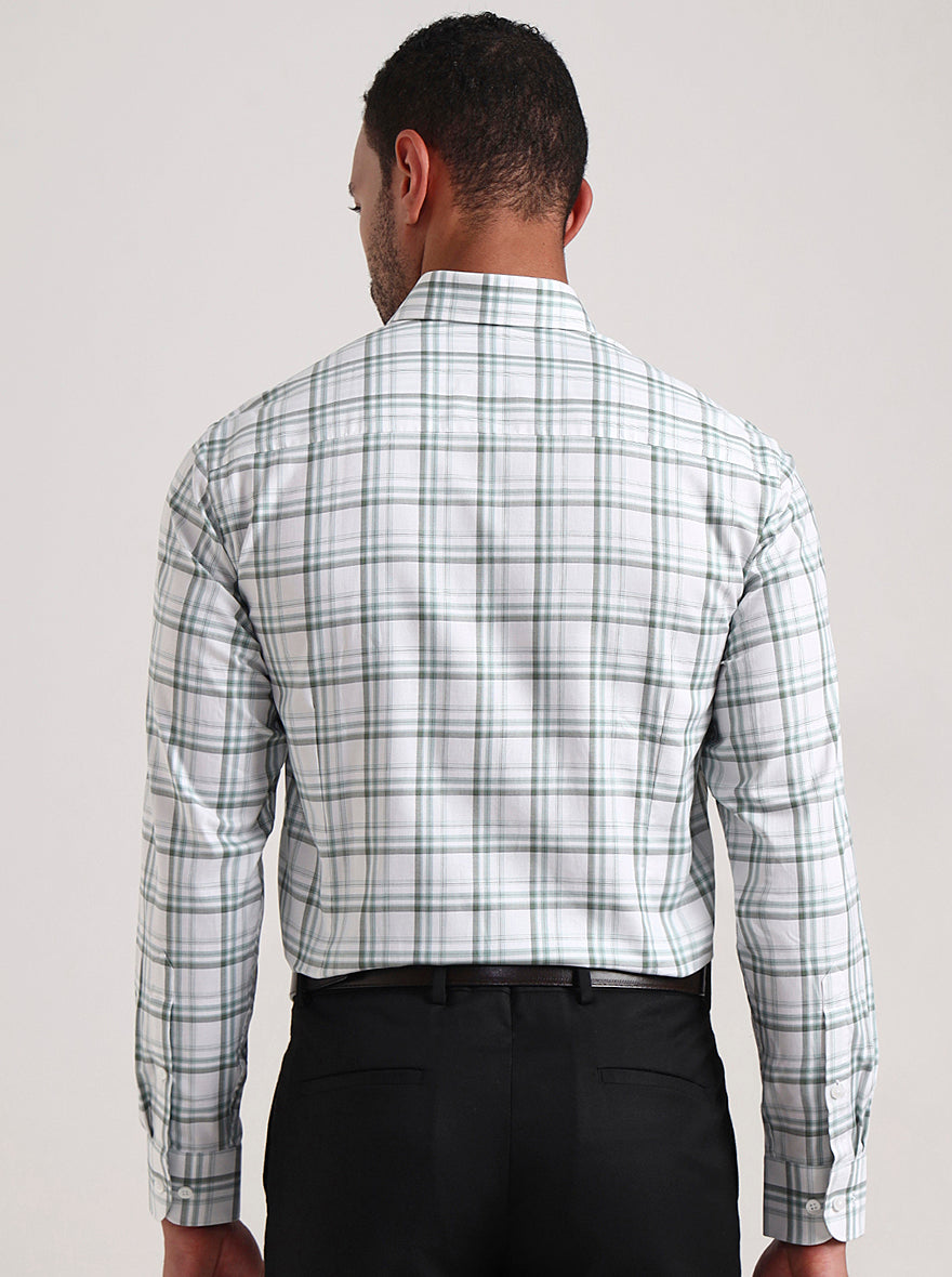 White & Green Checked Slim Fit Formal Shirt | Metal