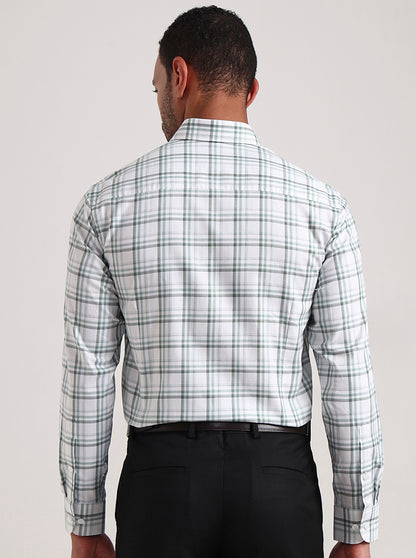 White & Green Checked Slim Fit Formal Shirt | Metal