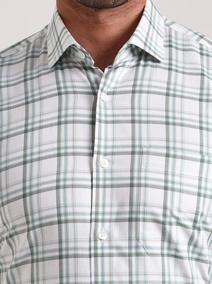 White & Green Checked Slim Fit Formal Shirt | Metal