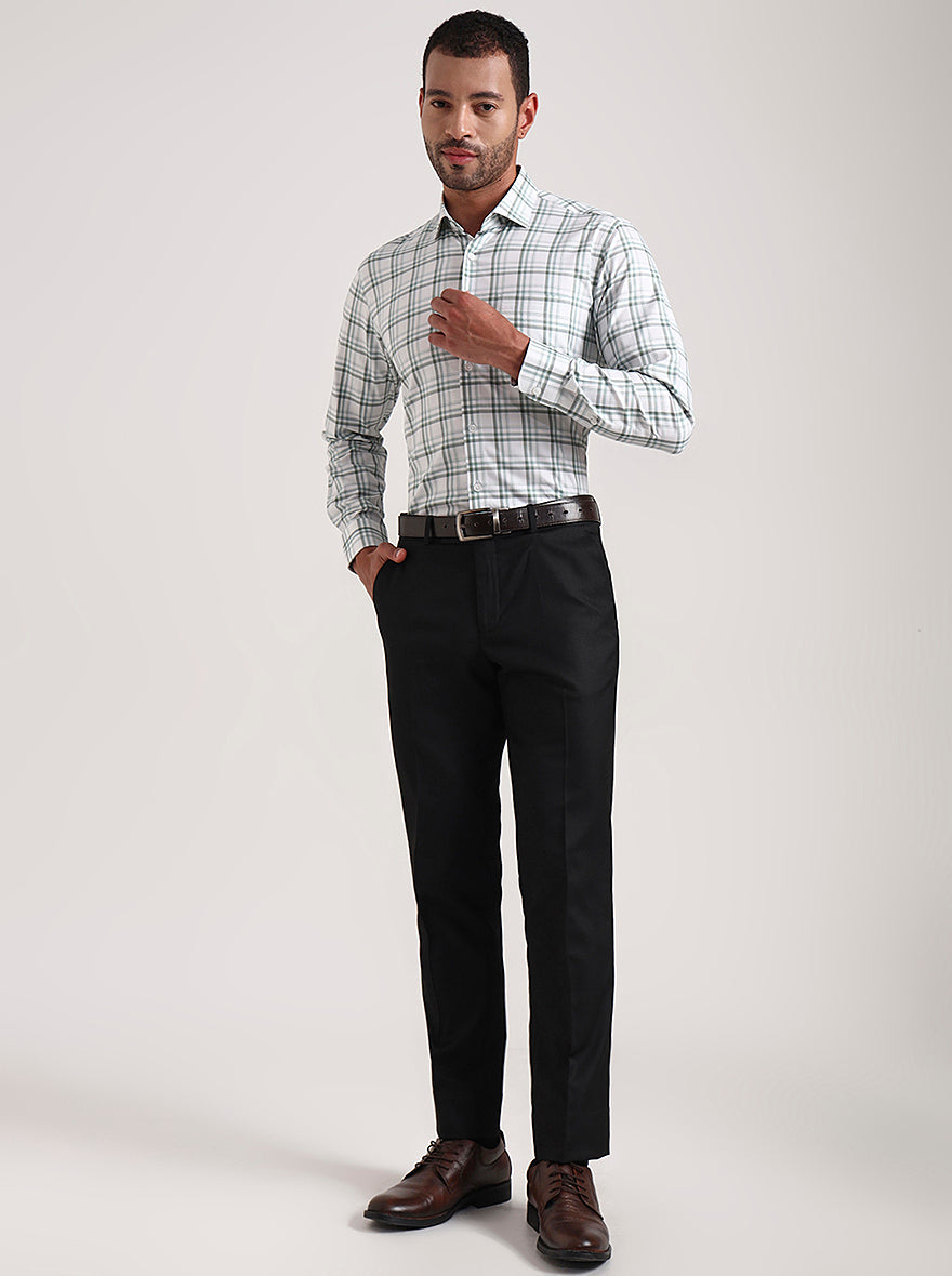 White & Green Checked Slim Fit Formal Shirt | Metal